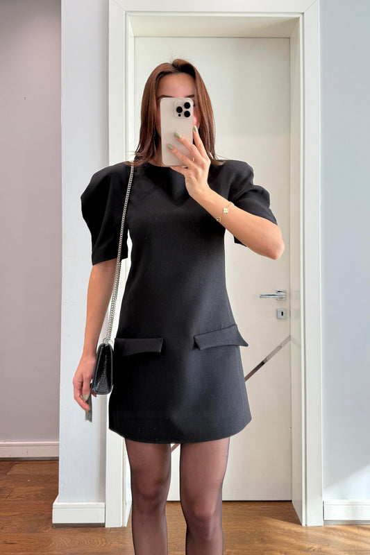 KARPUZ KOL CEPLİ ELBİSE-SİYAH