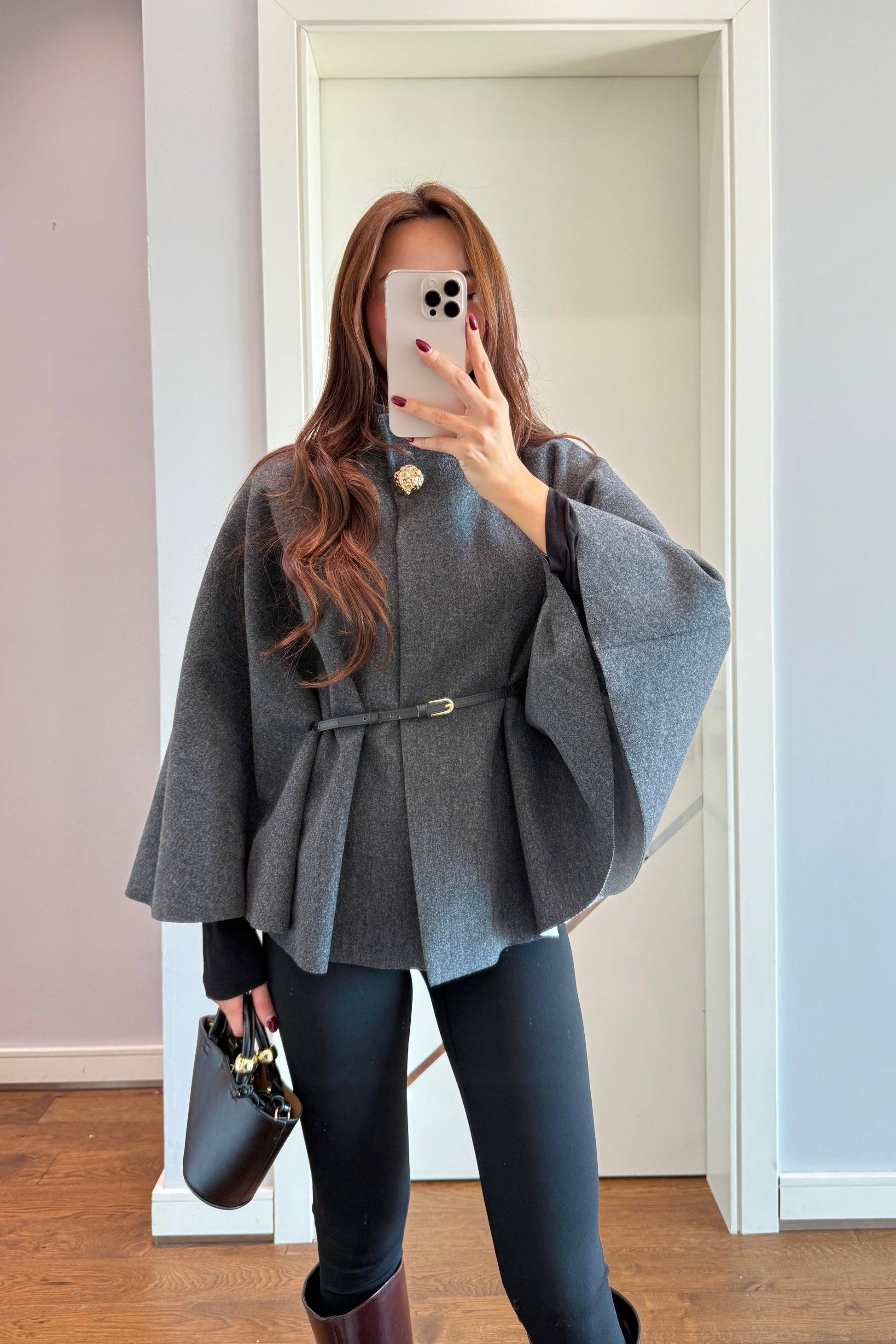 KAŞE KEMERLİ PANÇO- ANTRASİT