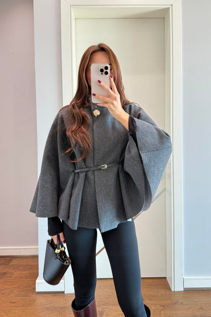 KAŞE KEMERLİ PANÇO- ANTRASİT