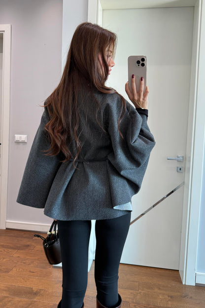 KAŞE KEMERLİ PANÇO- ANTRASİT