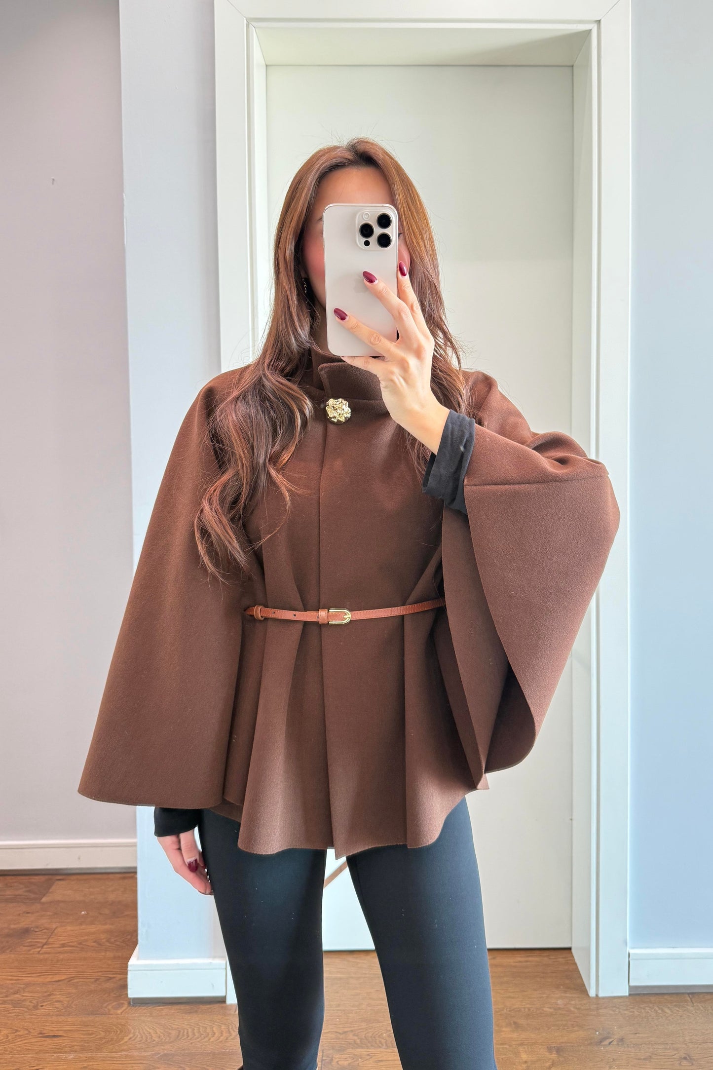 KAŞE KEMERLİ PANÇO- KAHVE