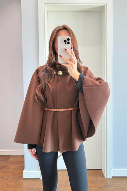 KAŞE KEMERLİ PANÇO- KAHVE