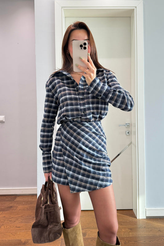 KATLAMALI EKOSE ELBİSE LACİVERT