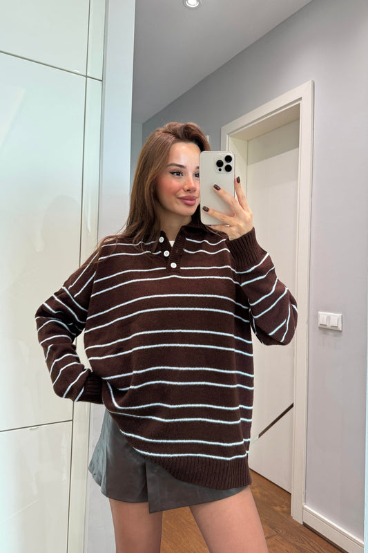 MAVİ ÇİZGİLİ POLO YAKA MUADİL KAZAK