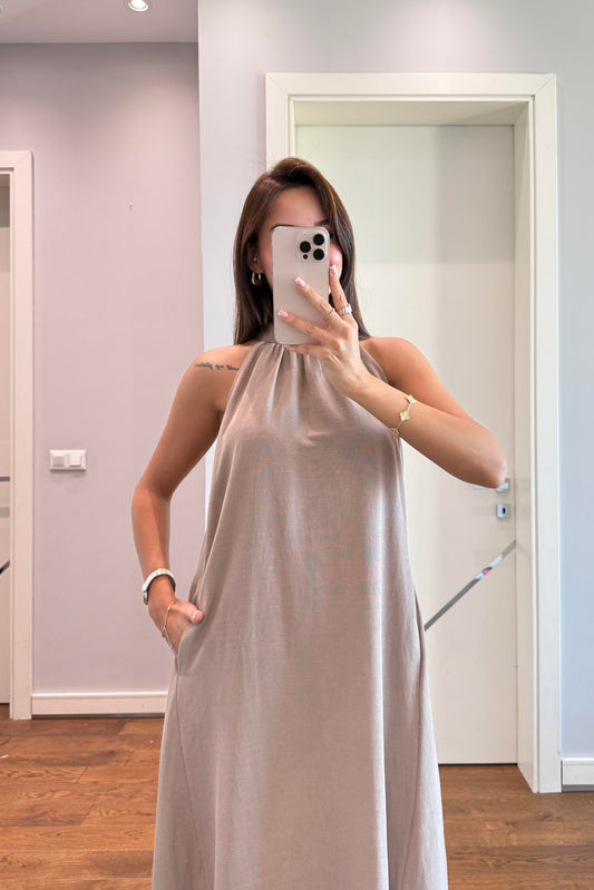 MUADİL HALTER YAKA ELBİSE-VİZON