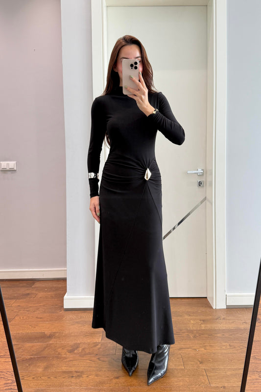 MUADİL TOKA DETAYLI ELBİSE -SİYAH