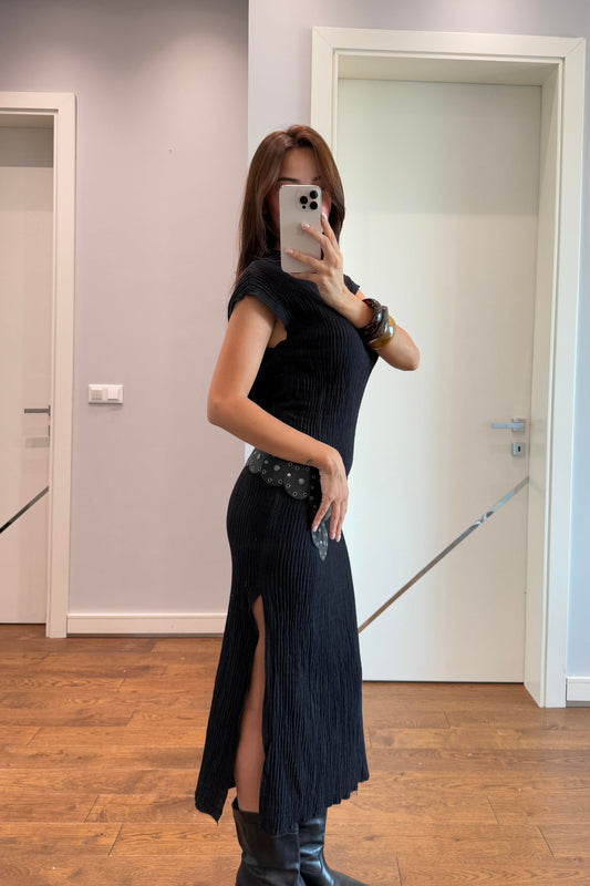 MÜSLİN KUMAŞ ELBİSE-SİYAH