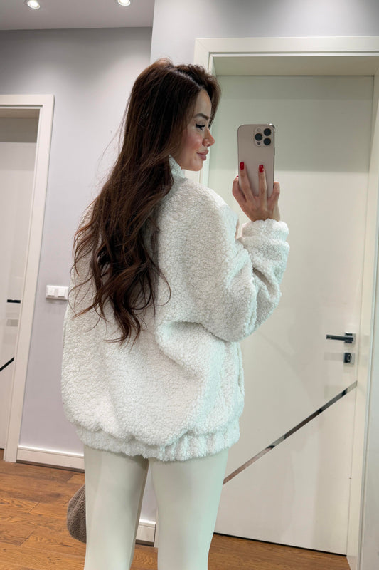 PELUŞ DÜĞMELİ BOMBER CEKET-EKRU