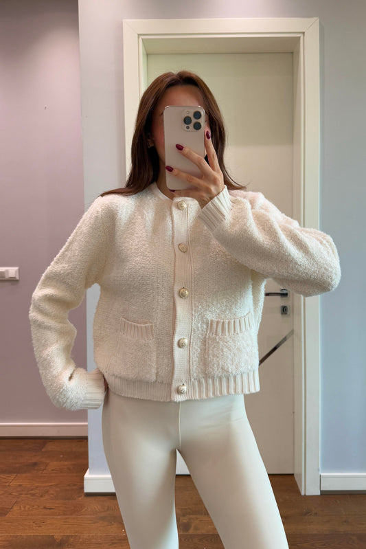 PREMİUM DÜĞMELİ DOKULU HIRKA-EKRU