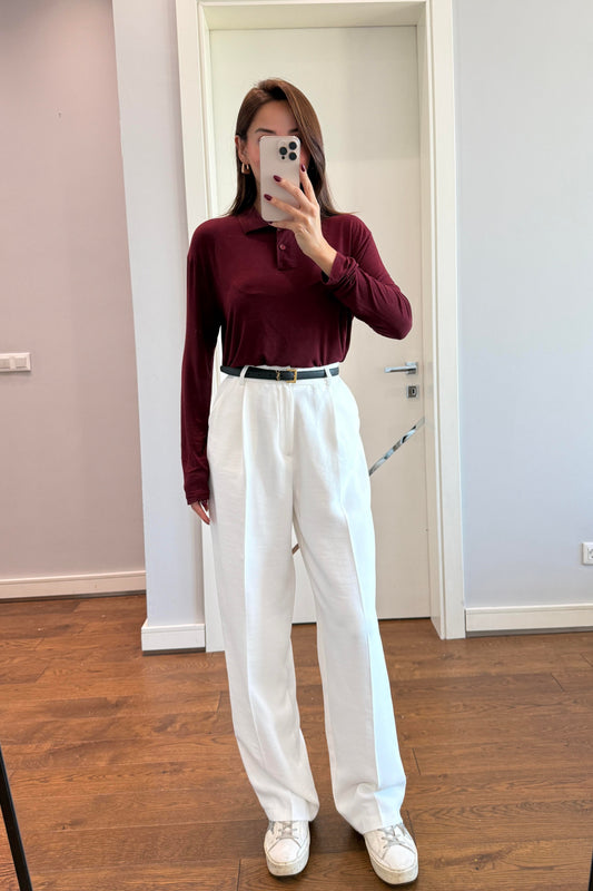 PREMİUM YÜKSEK BEL TOK KUMAŞ BEYAZ PALAZZO PANTOLON