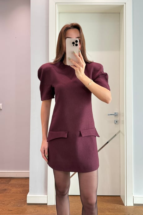 KARPUZ KOL CEPLİ ELBİSE-BORDO