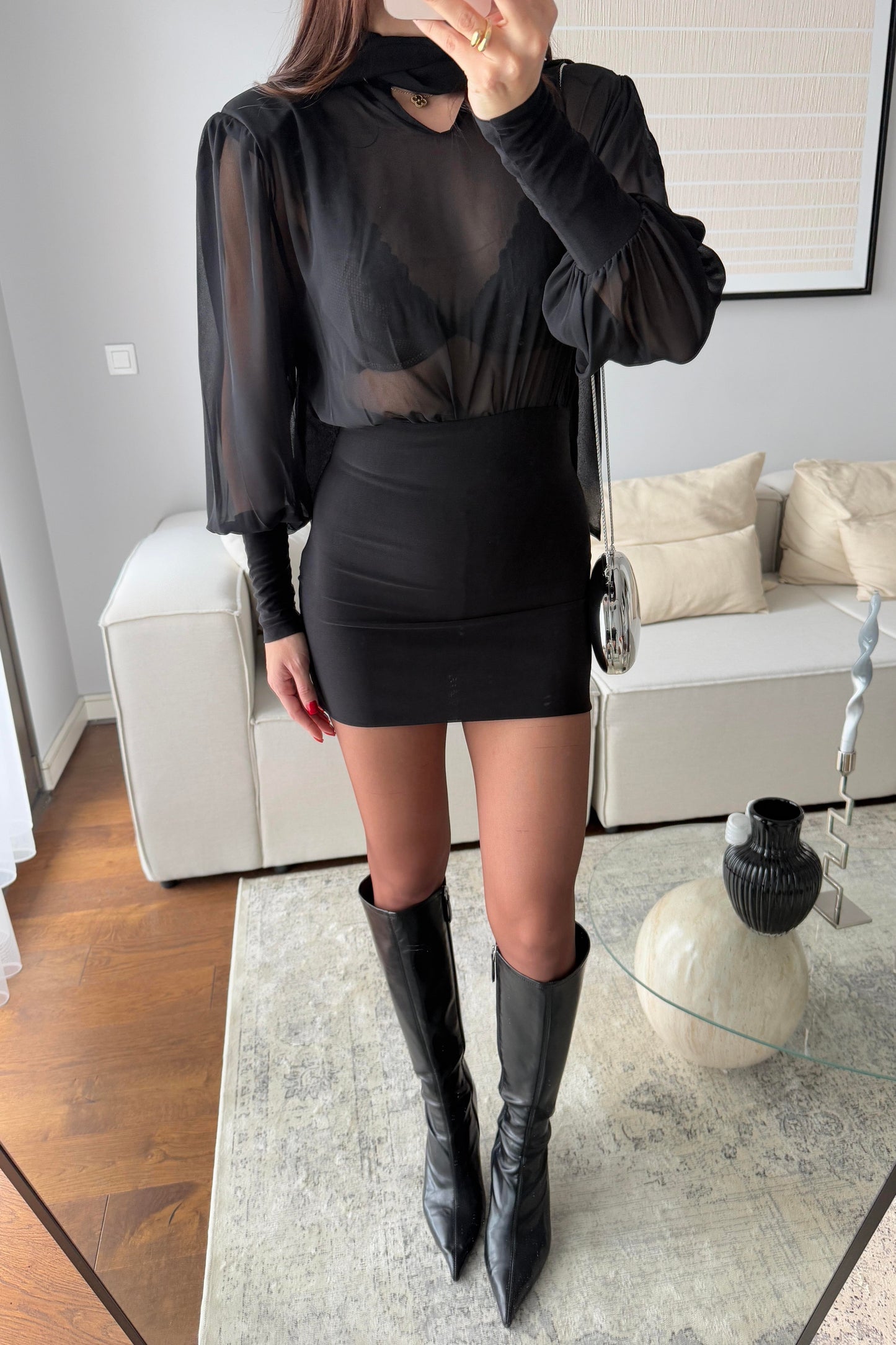 ŞİFON SİYAH MİNİ ELBİSE