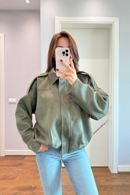 SÜET FERMUARLI DÜŞÜK OMUZ BOMBER CEKET