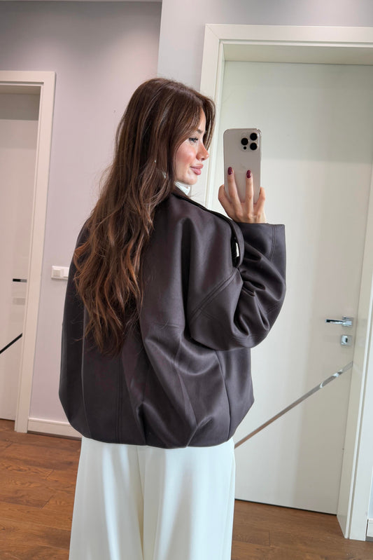 SÜET FERMUARLI DÜŞÜK OMUZ FERMUAR CEKET