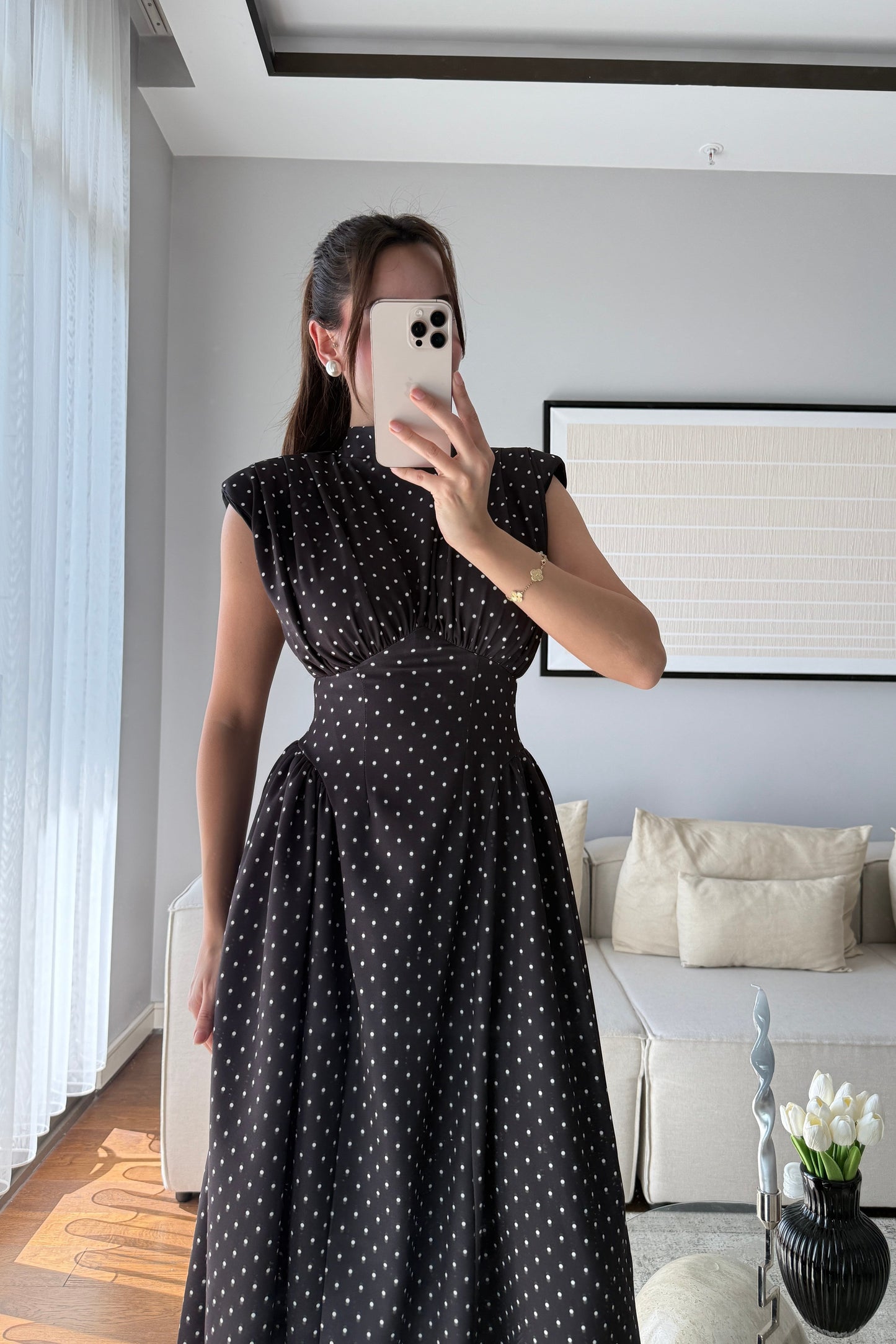 VATKALI BEL DETAYLI PUANTİYE ELBİSE-SİYAH