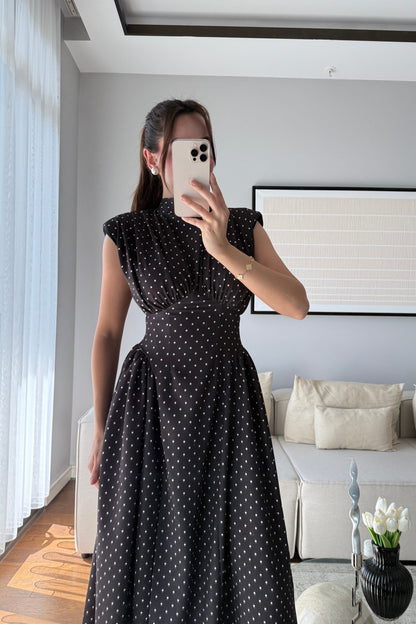 VATKALI BEL DETAYLI PUANTİYE ELBİSE-SİYAH