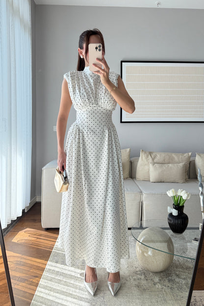 VATKALI BEL DETAYLI PUANTİYELİ ELBİSE