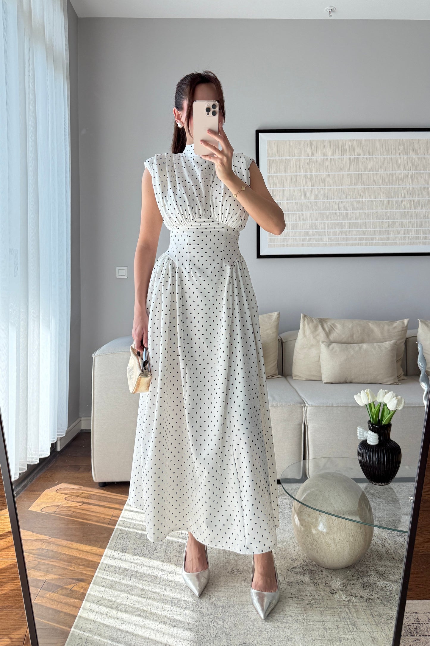 VATKALI BEL DETAYLI PUANTİYELİ ELBİSE