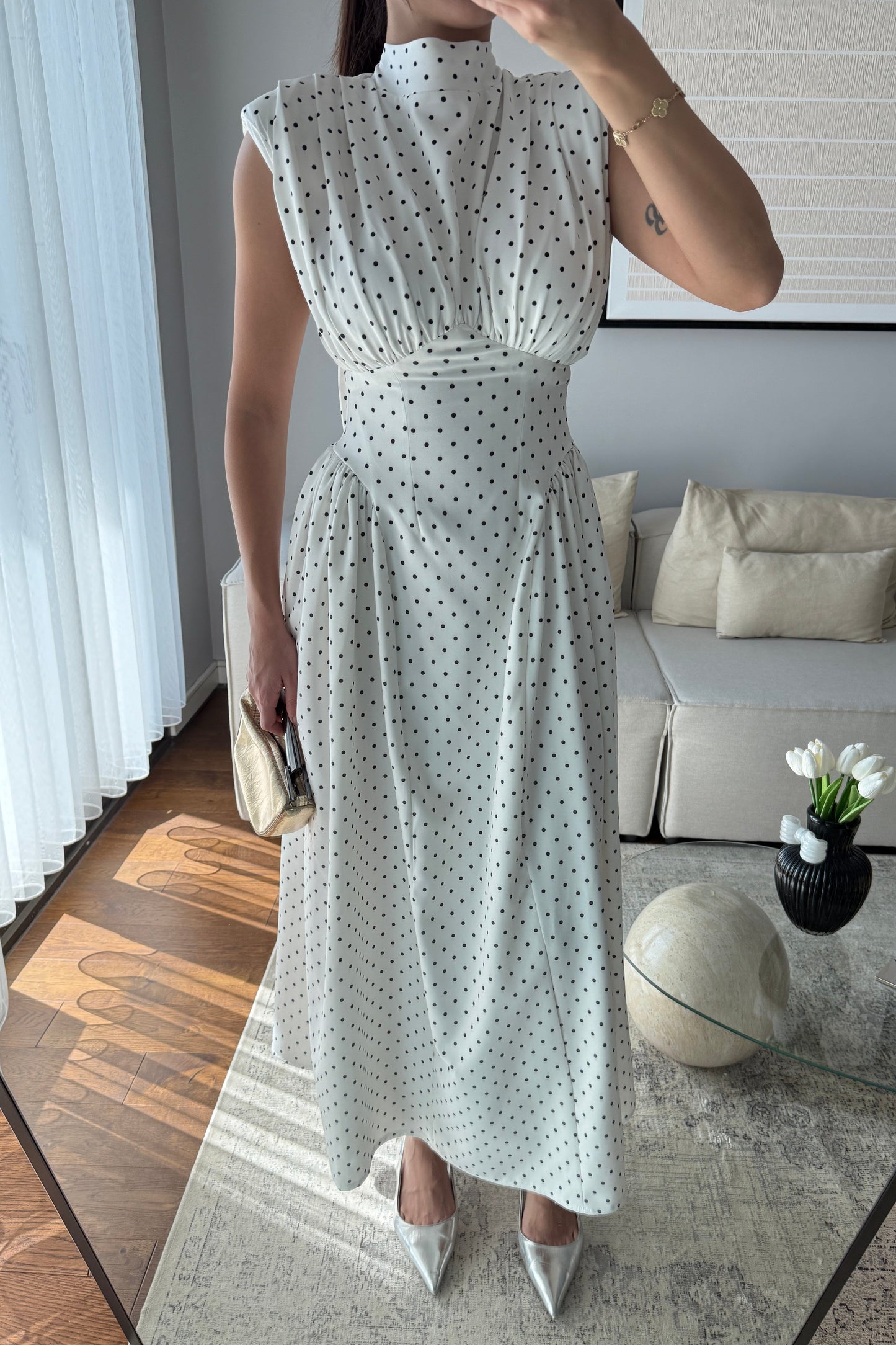 VATKALI BEL DETAYLI PUANTİYELİ ELBİSE