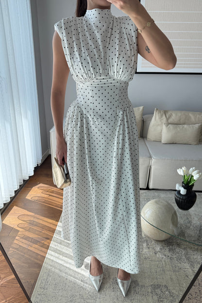 VATKALI BEL DETAYLI PUANTİYELİ ELBİSE