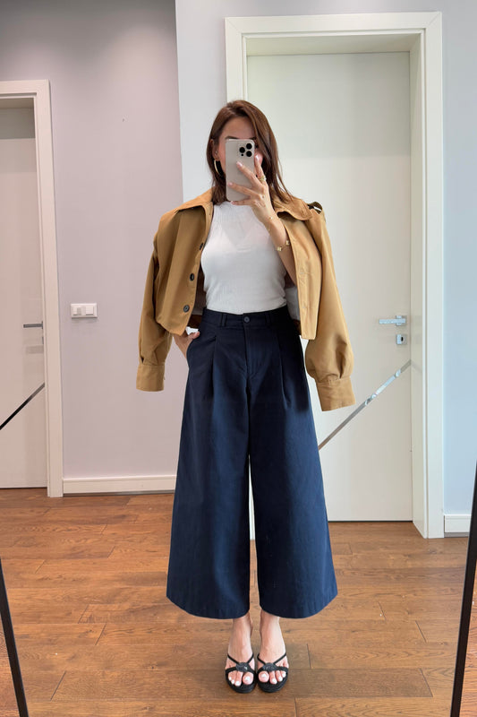 YÜKSEK BEL İSPANYOL PAÇA PANTOLON-LACİVERT